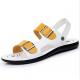 Fashion Mens Leather Slides Shoes , Summer Genuine Leather Flat Sandals