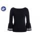 Trumpet Long Stripes Sleeves Womens Knit Pullover Sweater Boat Neck Spring Clothes