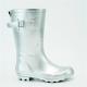 Silver Shiny Anti Skidding Waterproof Rubber Rain Boots Mid Calf