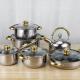 High Quality Kitchen Cooking Pot Set 12 Pcs Stainless Steel Cookware Set With Golden Handle