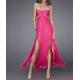 Polyester Maxi Backless Evening Dresses Rose Pink For Party