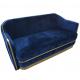 Hot sale luxuty blue velvet gold metal base fabric chesterfield sofa with gold neilheads for living room or meeting room