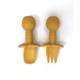Safe Silicone Infant Fork And Spoon Cutlery Green Yellow With Size Is 9.5x9.5x4 Cm And Weight Is 45 Gram