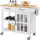 MDF Top Kitchen Island Trolley Cart With Open Storage Shelves Cabinets