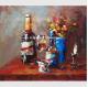 Thick Oil Palette Knife Oil Painting , Still Life Art Painting Abstract Wine Bottle