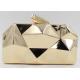 Fashion Lady Shine White And Gold Clutch Bag , Metal Box Purse With Long Chain