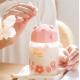 High Appearance Level Cherry Blossom Glass Cup With Straw Silicone Lid Cute Flower Girl Drinking Cup