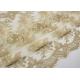 Golden Corded Floral Embroidered Tulle Fabric Scalloped Edge For Wedding Dresses