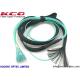 MPO to 12 LC OM3 OM4 Fiber Optic Truck Patch Cable With Pulling Eye Protection Tube