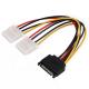 Sata 15 Pin Male to Dual Molex 4 Pin Lp4 IDE Female Hard Drive Power Y Adapter Converter Cable  for HDD SSD