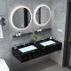 Modern Wall Hung Cabinet , Marble Double Sink Bathroom Vanity
