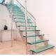Glass Step Modern Straight Staircase With Stainless Steel Glass Railing