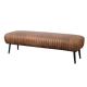 Vintage Leather Ottoman Footstool Bench Open Road With Black Iron Legs