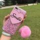 TPU DIY Love Heart Smile Word Seto Rabbit Hairball Chain Glitter Back Cover Cell Phone Case For iPhone 7 6s Plus
