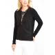 Knitted Ladies Cardigan Sweaters , Faux Suede Front Black Cardigan Sweater