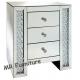 Crystal Diamond Design Mirrored Chest of Drawer Bed Side Table