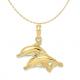 10K Yellow Gold Polished Engraved Dolphins Pendant Charm With 14K Yellow Gold Lightweight Rope Chain Necklace