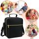 Spacious Pure Color Nylon Lunch Box With Shoulder Strap