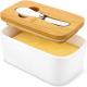 White Ceramic Butter Dish With Lid And Knife For Kitchen Counter