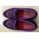 Purple Mens Velvet Slip On Loafers , Mens Velvet Slippers Embroidered for Party