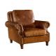 Retro Brown High Back Leather Armchair Hard Solidwood Frame American Style