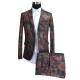 Dk Red Printed Suits For Mens Breathable Tuxedo Formal Adults Two Buttons