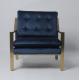 Luxury Single Blue Velvet Deep Button Sofa With Hallow Metal Legs