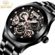 KINYUED J062 oem waterproof custom logo leather fashion tourbillon skeleton wrist watch luxury mechanical watch men wris