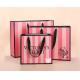 Pink Striped Pantone CMYK Cosmetic Paper Bags For Return Gifts