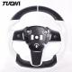 Round Black White Tesla Carbon Steering Wheel Sport Style For Model 3 X Y