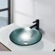 Silver Tempered Glass Sink Vessel Brushed Line With Foil 420 * 420 * 145mm