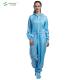 ESD Clean Room Garments Reusable Sterilized Coverall With Hood Blue Color Conductive Fiber