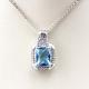 White Gold Plated 925 Silver Blue Topaz Cubic Zirconia Square Pendant Necklace (P04)
