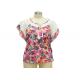 Short Raglan Sleeve Ladies Casual T Shirt Lace Batwing &Shoulder Fresh Flora Print