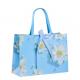 Fresh White Chrysanthemum Pattern Sky Blue Cardboard Gift Bags With Ribbon Fashion Tote Bag