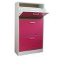 Rose Red Wooden Home Shoe Cabinet 3 Tier Flip Drawers With PVC Handle