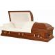 Custom Solid Wood Coffins , Luxury Burial Casket With Almond Velvet Interior