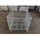 Galvanized Storage Box 6.4mm Metal Pallet Cage With Feet / Foldable Wire Frame