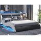 Upholstered Bed with PU Leather Headboard, PU Platform Bedframe with LED Lights