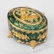 Gold Green Rose Enamel Oval Metal Jewelry Storage Organizer Box