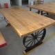 Metal Carriage Wheel solid pine wood dining table Restaurant Home