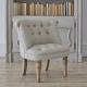 Vintage wooden accent chair with linen fabric tufted button event rental leisure chair