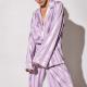 2022 Summer customized shirt pajamas set purple stripes long-sleeved silk pajamas set for ladies home wear