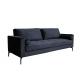 Fabric Black Velvet 3 Seater Sofa Metallic Legs Black Three Seater Couch