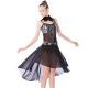 MiDee Lyrical Dress Modern Dance Costumes Heavy Sequins Silver/Back With Feather Neck Wear For Solo Performance