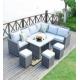 L Shape Sectional Rattan Outdoor Furniture Sofa Dining Sets With Ottoman