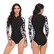 UPF 50 Women's Athletic One Piece Swimsuit Printed Zip Front One Piece Bathing Suit