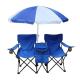 Blue Fabric Folding Double Two Seats Camping Beach Chair With Umbrella Chair Folding Camping Chair
