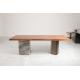 Ceramic Wood Glass Top Dining Table with Marble Base