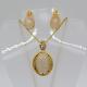 New Trendy Natural opal Necklace Set 18K Real Gold Plated Rhinestone Necklace Earrings